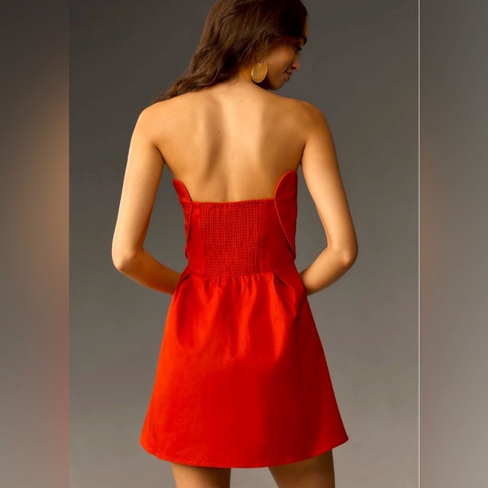 FARM Rio x Anthropologie Strapless Heart Cutout Mini Dress Red Large - Picture 4 of 4